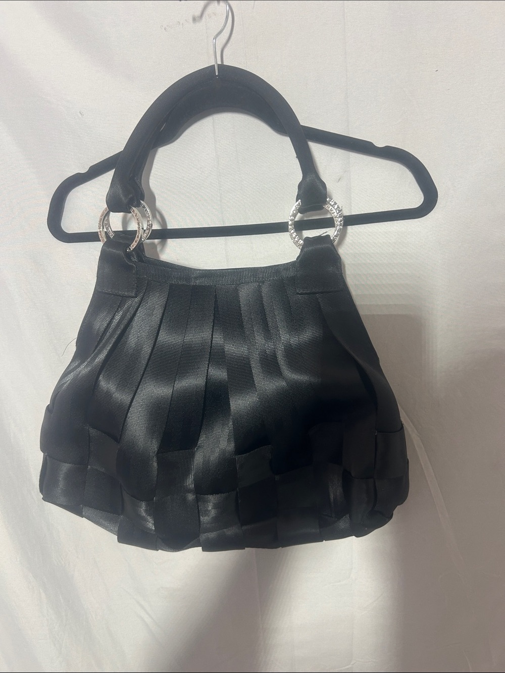 Harveys Black Woven Shoulder Bag with Silver-Ring Handles